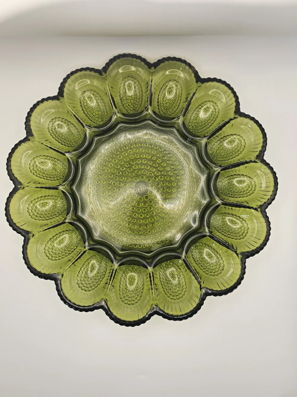 Vintage Green Indiana Glass Deviled Egg Tray